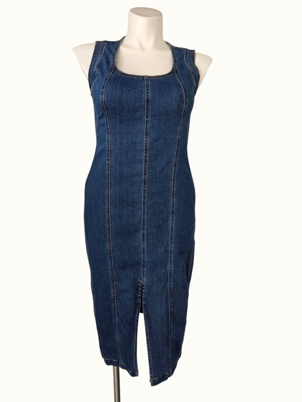 Sofia Jeans Sofia Vergara Denim Midi Dress M 8-10 Fits L Front Slit Bodycon